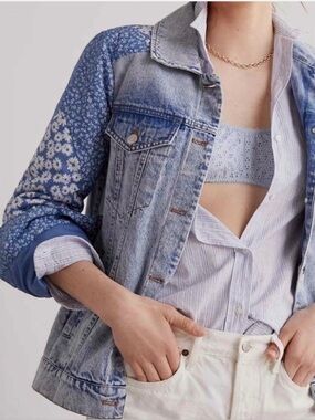 Anthropologie- Avec Les Filles Patchwork Blue Denim Jacket